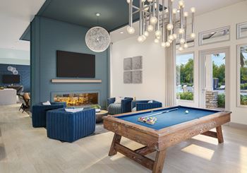 Resident e-lounge with coffee bar, game room & coworking stations